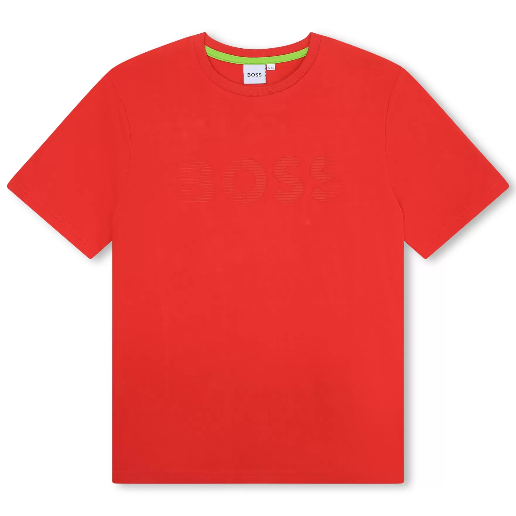 Jongen BOSS Katoenen T-Shirt Met Gestreept Logo