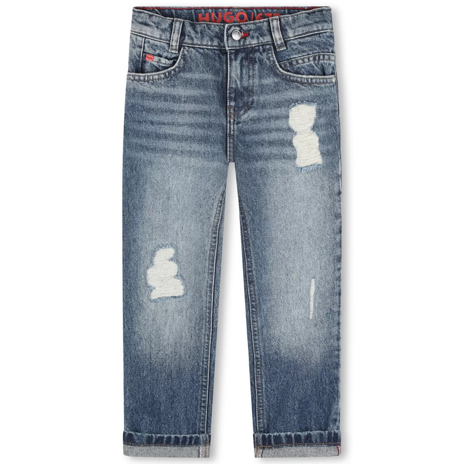 Jongen HUGO Rechte Jeans Met Scheurtjes