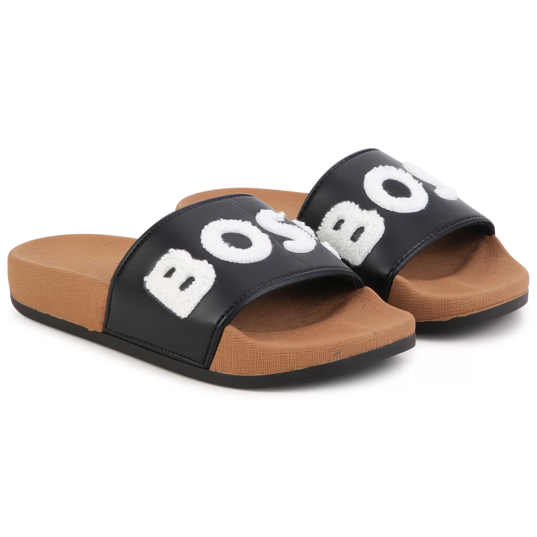 Jongen BOSS Slippers Met Logo In Boucle